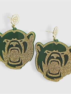 Gold & Green Glitter Baylor Bear Brianna Cannon Earrings- NEW